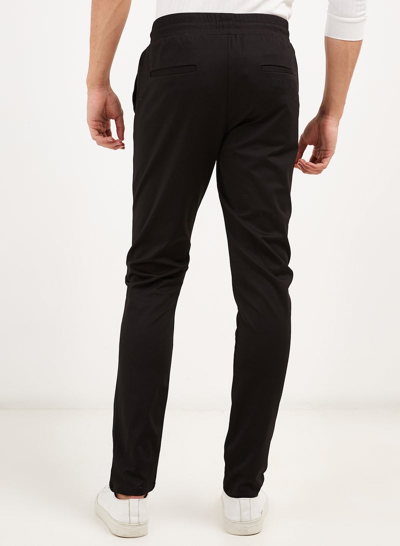 Solid Design Drawstring Joggers Black  - Image 2