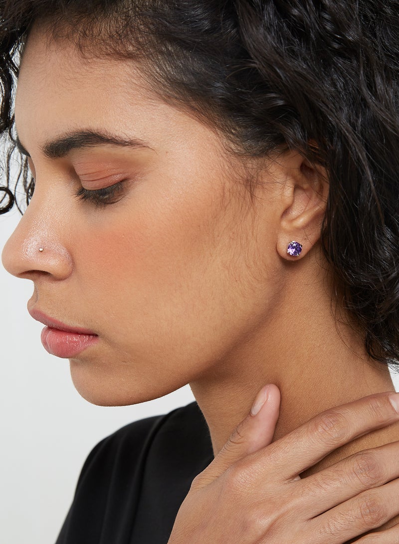 Capri Gold 18 Karat White Gold Amethyst Round Earrings  - Image 4
