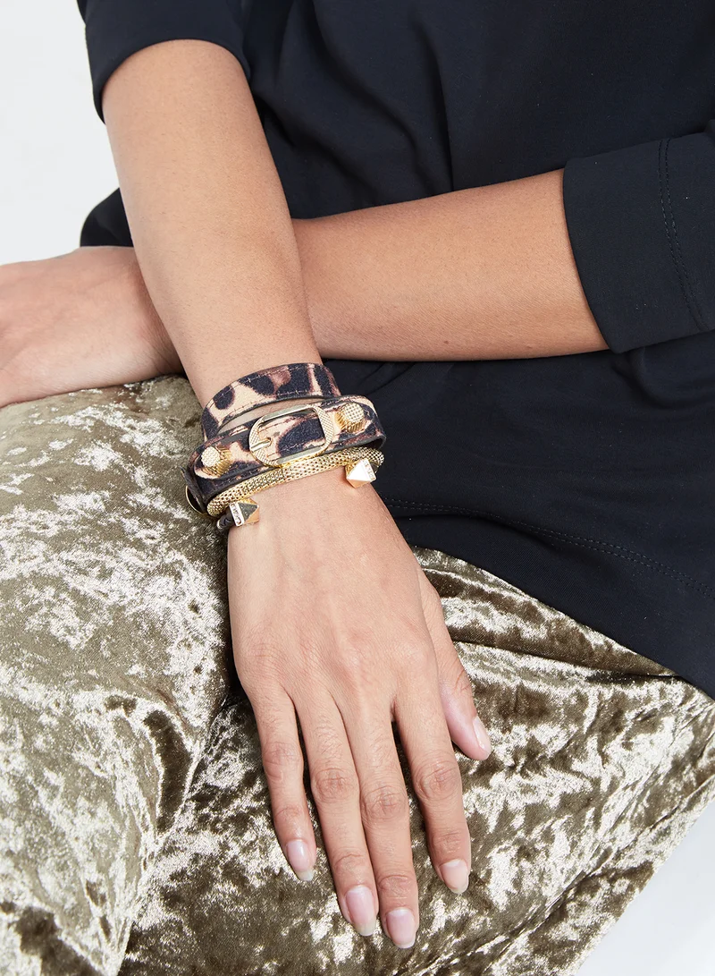 Rocawear Set of 3 Assorted Leather and Metal Stackable  Bracelet