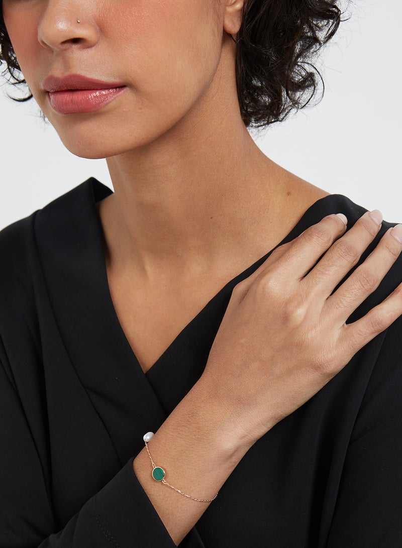 18 Karat Rose Gold Malachite And Pearl Two Stone Bracelet