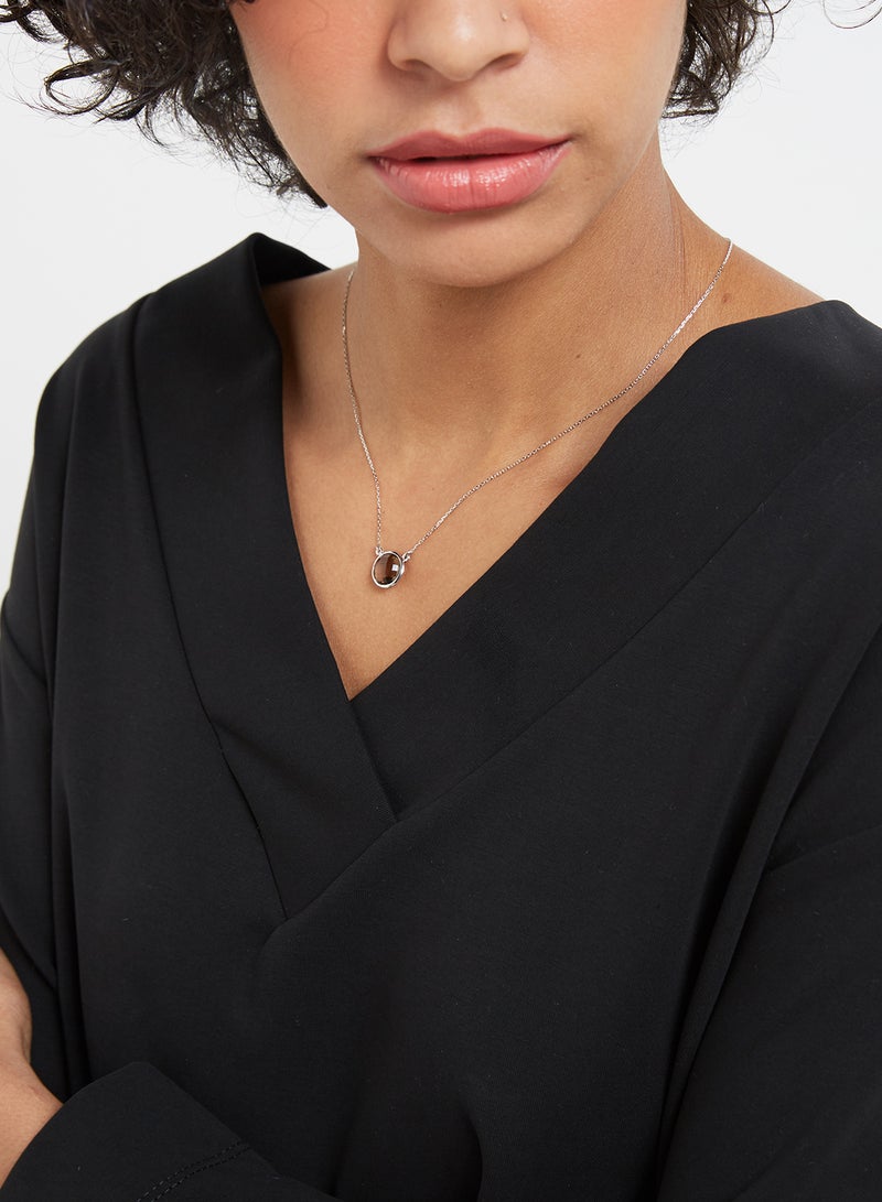 Capri Gold 18 Karat White Gold Smoky Quartz Single Stone Necklace - Image 5