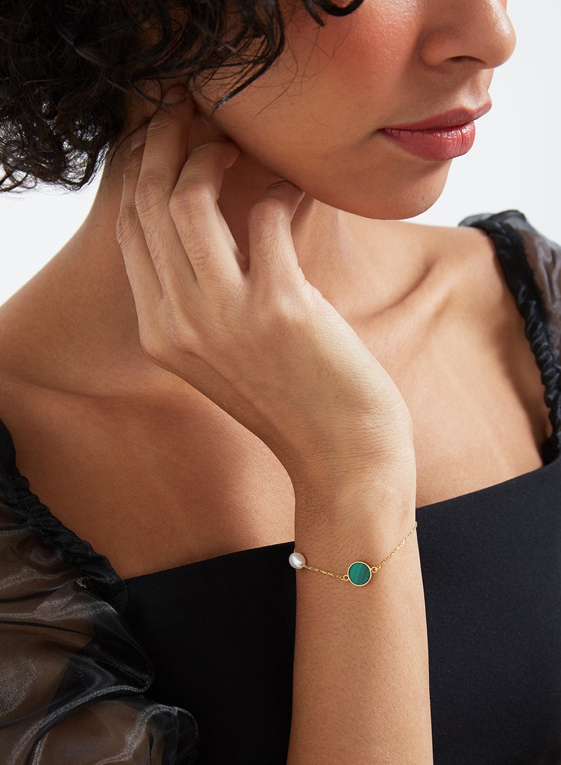 Capri Gold 18 Karat Gold Malachite And Pearl Two Stone Bracelet  - Image 5
