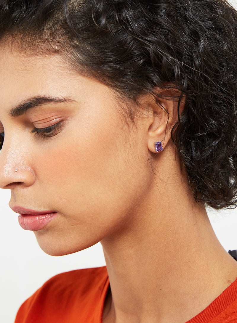 Capri Gold 18 Karat White Gold Amethyst Rectangular Earrings  - Image 4