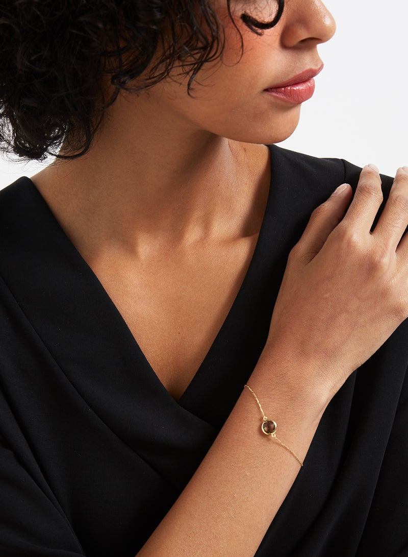 كابري جولد سوار من الذهب عيار 18 قيراط مرصع بحجر واحد من الكوارتز الدخاني . - Image 5