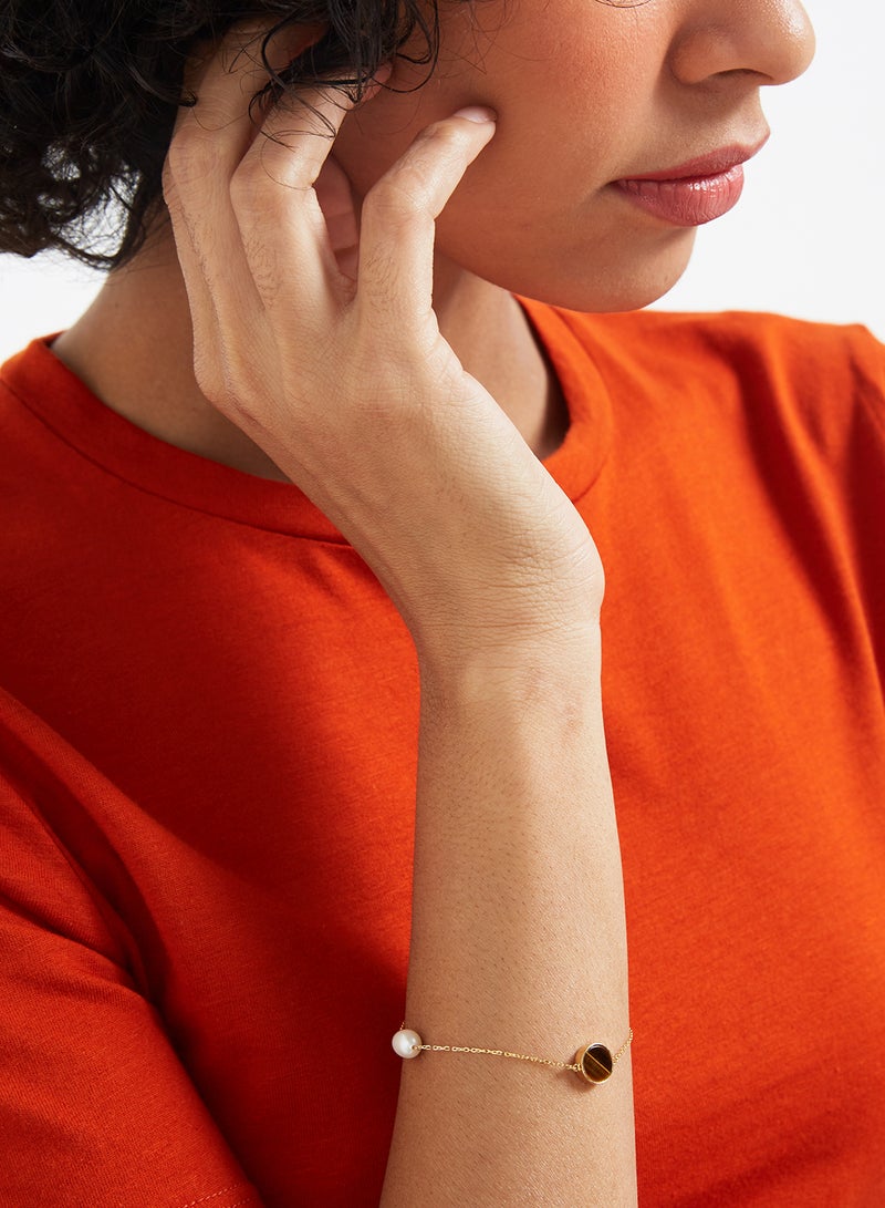 18 Karat Gold Tiger Eye Two Stone Bracelet