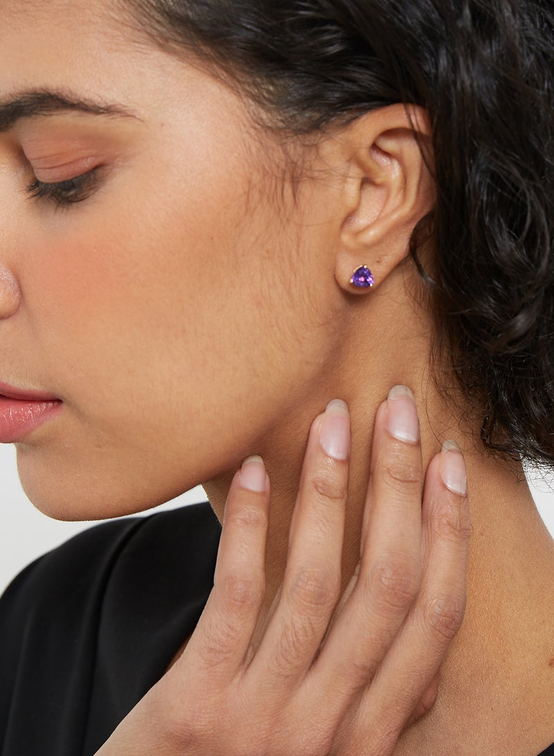 Capri Gold 18 Karat Gold Amethyst Trilliant Earrings  - Image 4