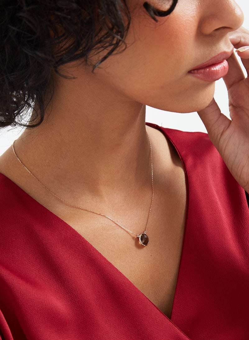 Capri Gold - 18 Karat Rose Gold Smoky Quartz Single Stone Necklace - Image 1