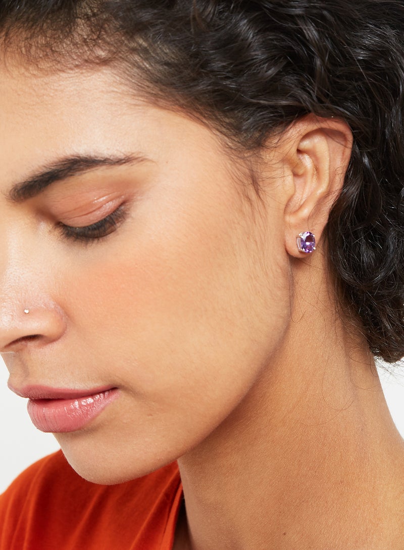Capri Gold - 18 Karat White Gold Amethyst Oval Earrings - Image 1