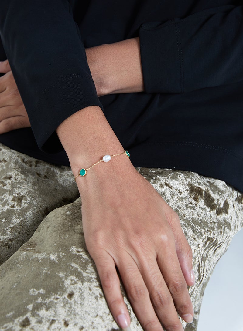 Capri Gold - 18 Karat Gold Malachite And Pearl Three Stone Bracelet - Image 1