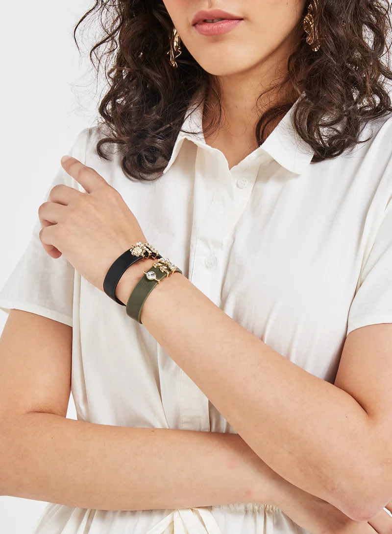 Rocawear Set of 2 Butterfly Leather with Interchangeable Charms Bracelet