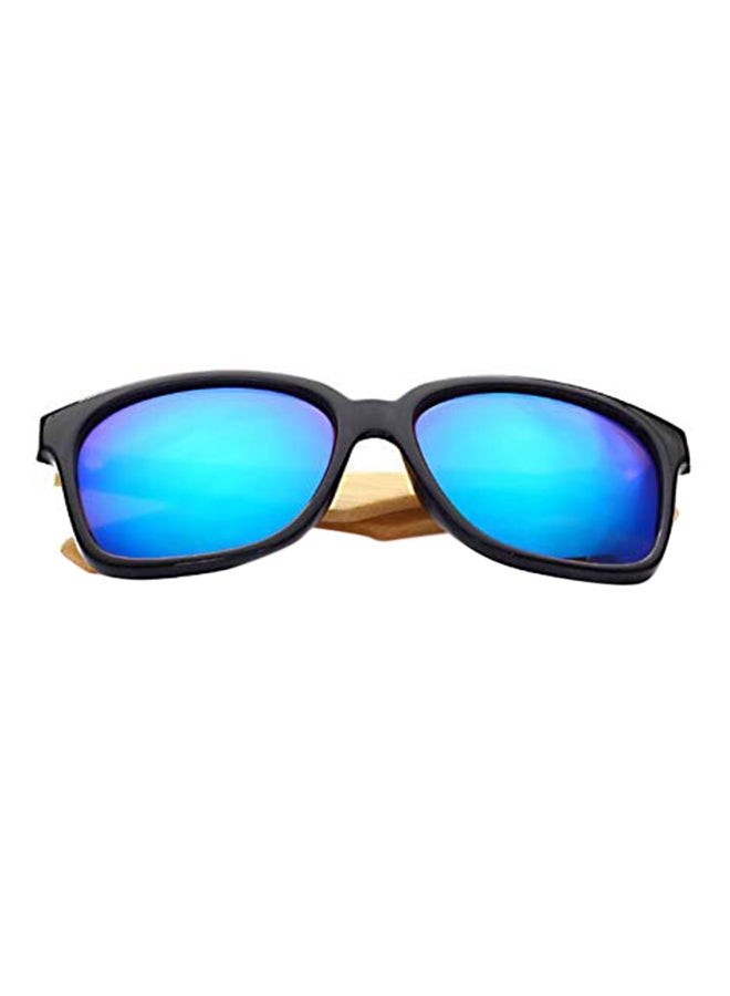 Plastic Oversized Square Frame Bamboo Temples w/ Color Mirror Lens Sunglasses - Image 1