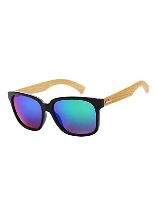 Plastic Oversized Square Frame Bamboo Temples w/ Color Mirror Lens Sunglasses - Image 2