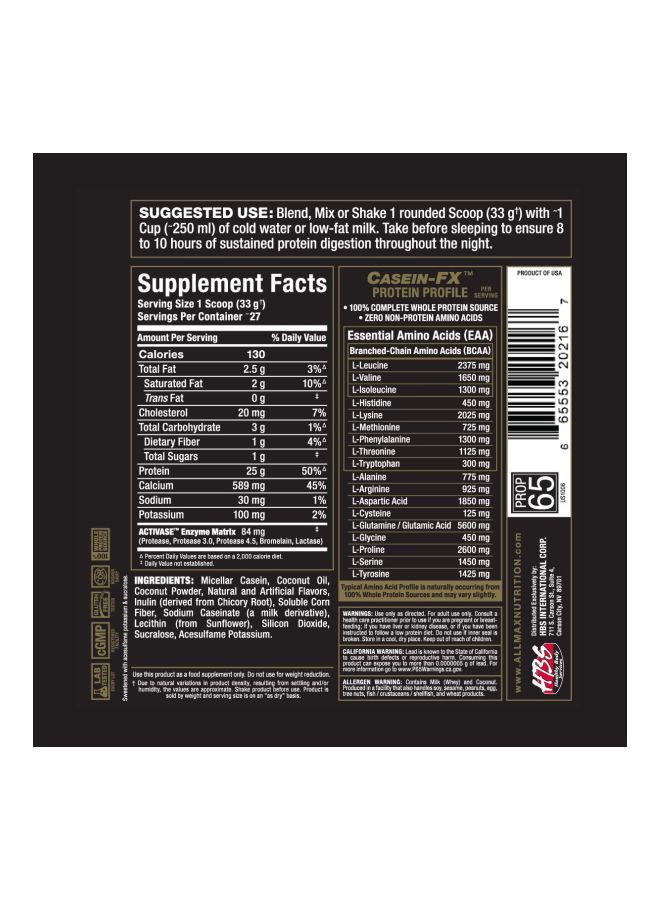 AllMax Nutrition Casein-FX 100% Micellar Casein Micellar Source Protein - Image 4