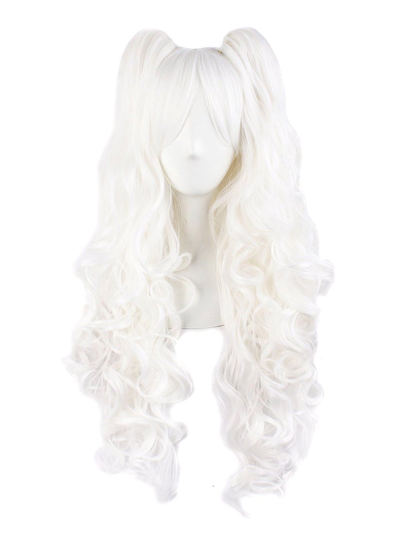 MapofBeauty Long Curly Ponytail Wig With Clip White 28inch - Image 2
