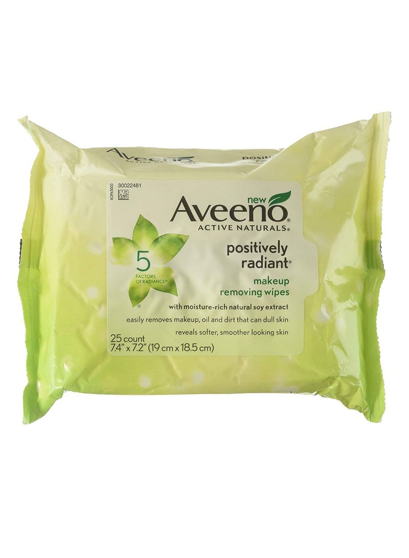 Aveeno Positively Radiant Makeup Removing Wipe, 25 Count 7.4 x 7.2inch