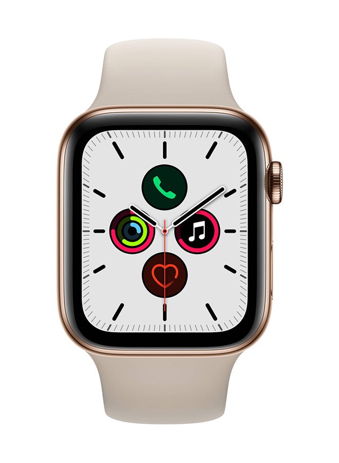 Apple - Watch Series 5 GPS + Cellular Gold Stainless Steel Case With Sport Band 44mm Stone - Image 1