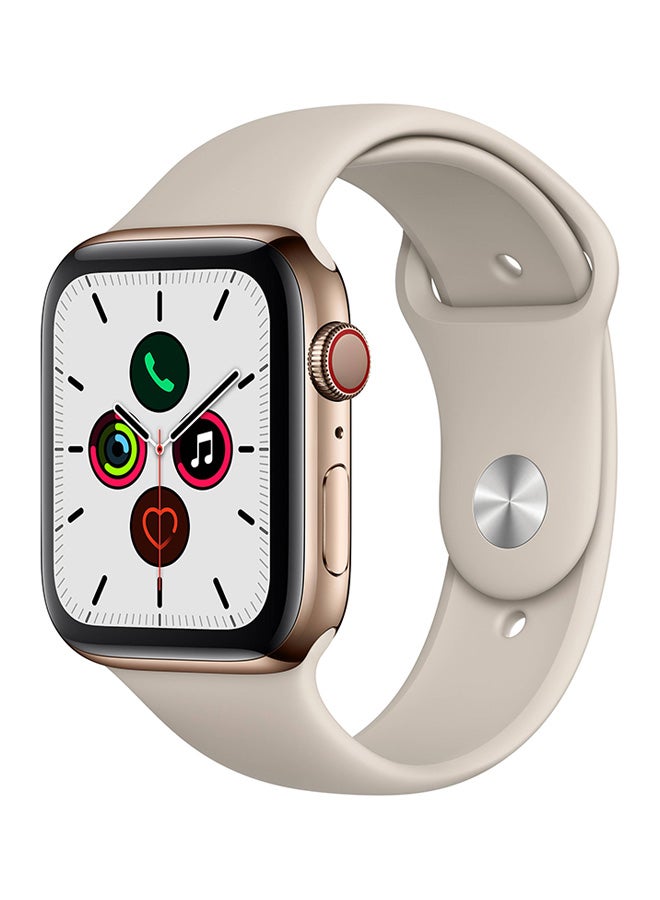 Apple - Watch Series 5 GPS + Cellular Gold Stainless Steel Case With Sport Band 44mm Stone - Image 1