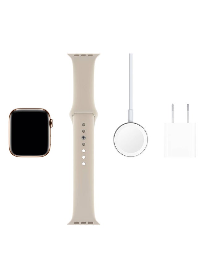 Apple - Watch Series 5 GPS + Cellular Gold Stainless Steel Case With Sport Band 44mm Stone - Image 1