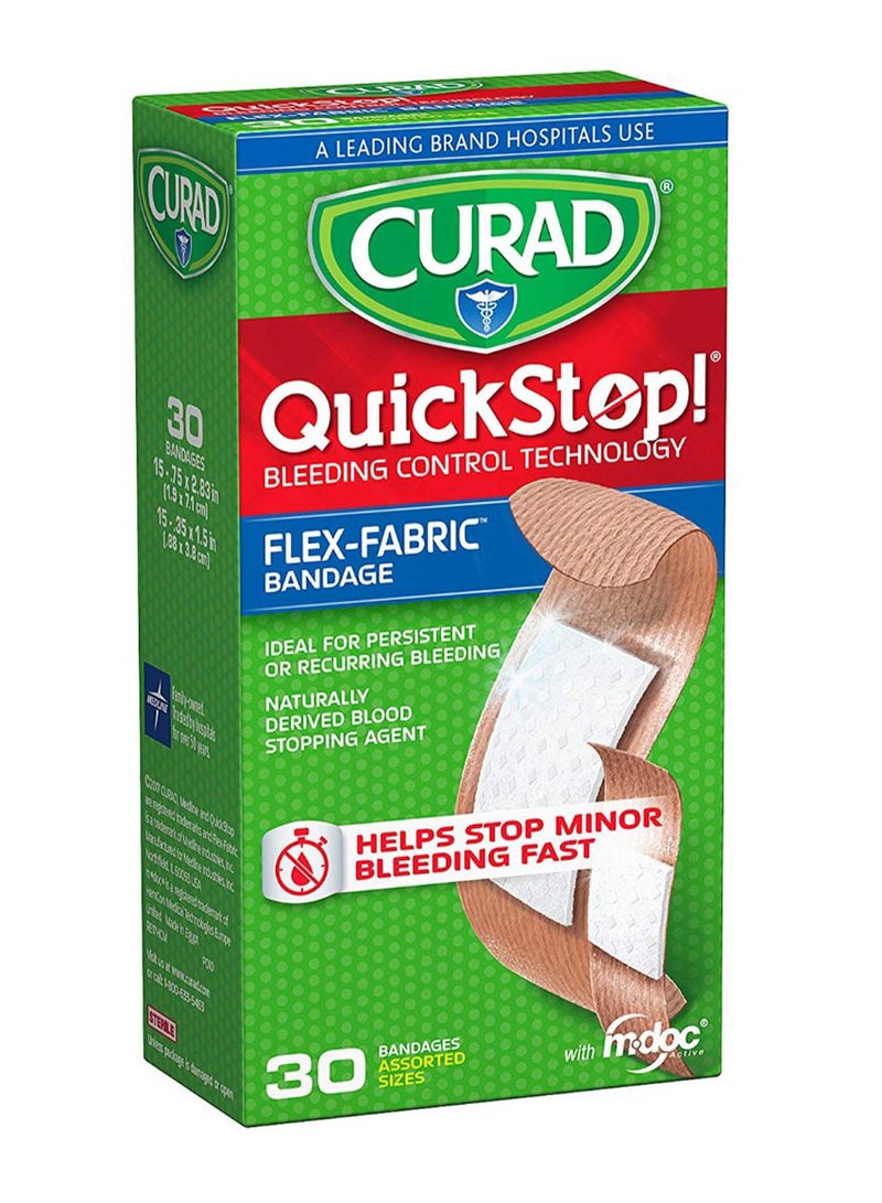 CURAD - 30-Piece Quickstop Bleeding Clotting Technology Flex-Fabric Bandage Set - Image 1
