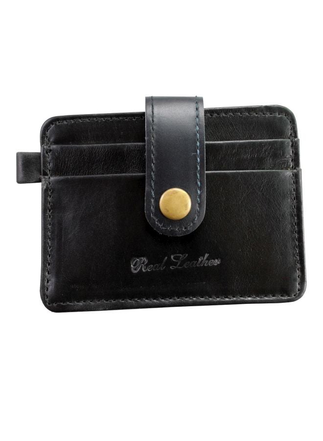Leather Leaf Leather Card Holder Black  - Image 2