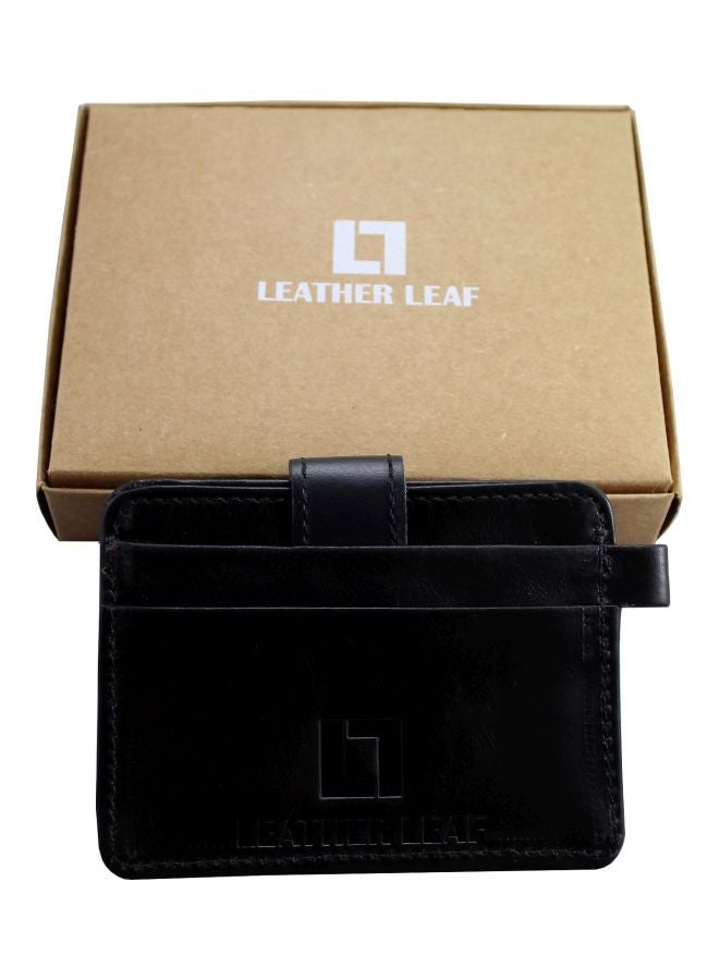 Leather Leaf Leather Card Holder Black  - Image 3