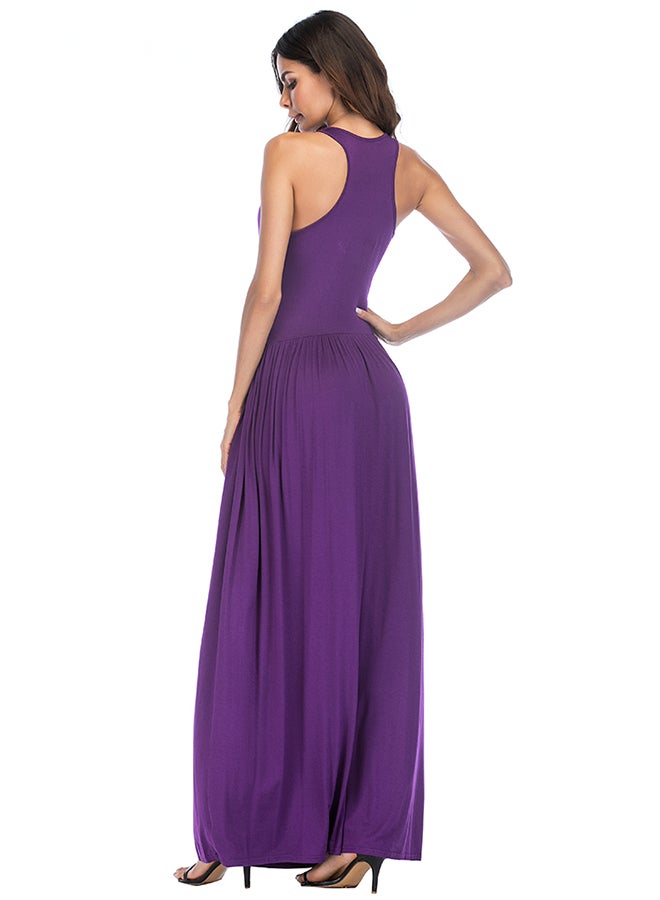 Round Neck Sleeveless Dress Purple - Image 3
