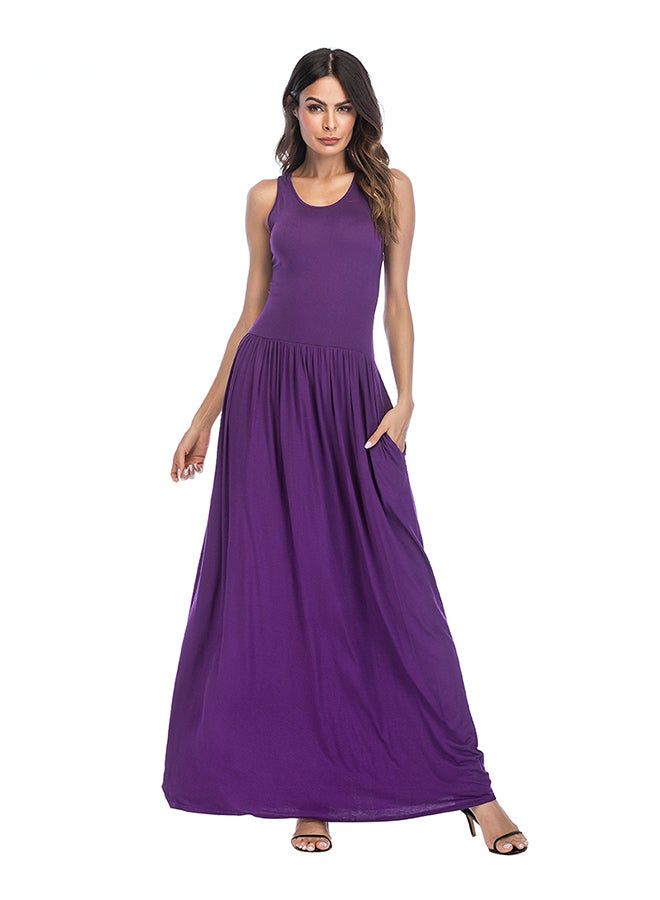 Round Neck Sleeveless Dress Purple - Image 1