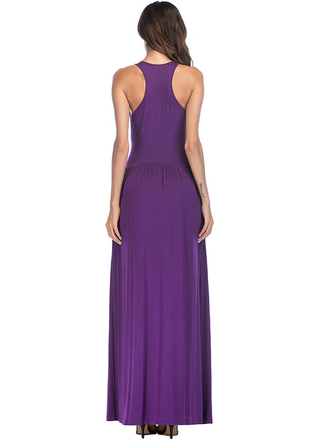 Round Neck Sleeveless Dress Purple - Image 2
