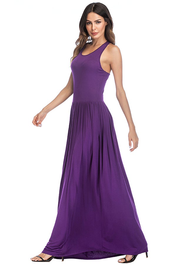 Round Neck Sleeveless Dress Purple - Image 4