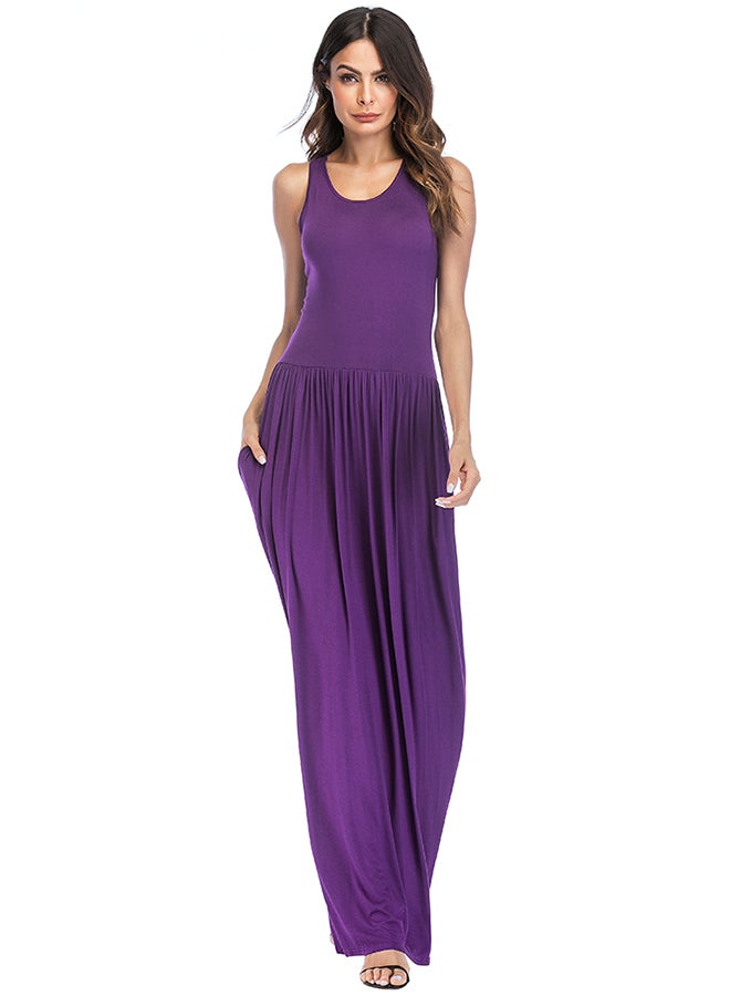 Round Neck Sleeveless Dress Purple - Image 5