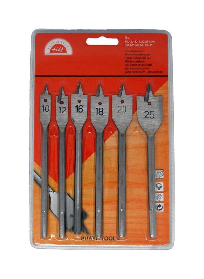 6-Piece Flat Wood Drill Bits Silver