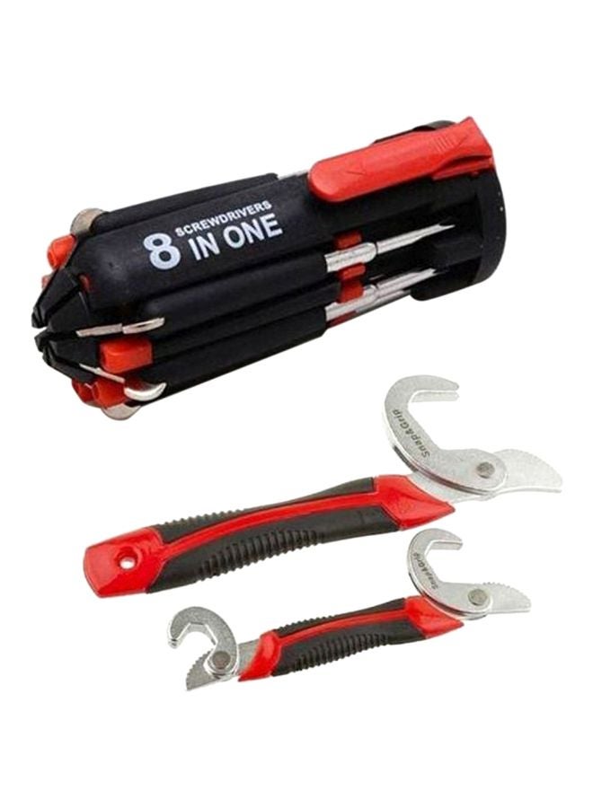 2-Piece N-Grip Multi-Purpose Wrench With 8-In-1 Screwdriver Set Red/Silver/Black 
