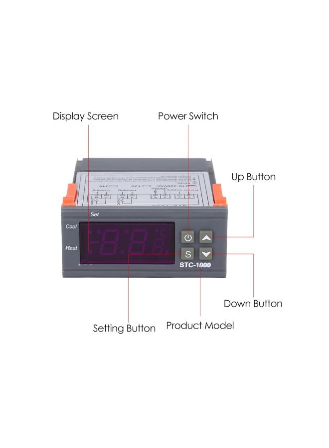 A-400P Digital Microcomputer Temperature Controller Grey/Black/Red 75x34.5x85mm