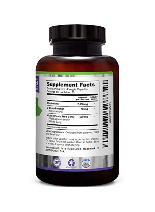 Zazzee - Myo + D-Chiro + Vitex Premium Inositol Blend 500mg Dietary Supplement - 120 Veg Capsules - Image 1