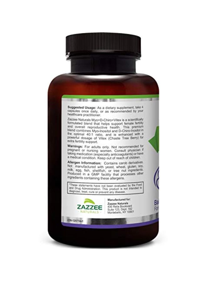 Zazzee - Myo + D-Chiro + Vitex Premium Inositol Blend 500mg Dietary Supplement - 120 Veg Capsules - Image 1