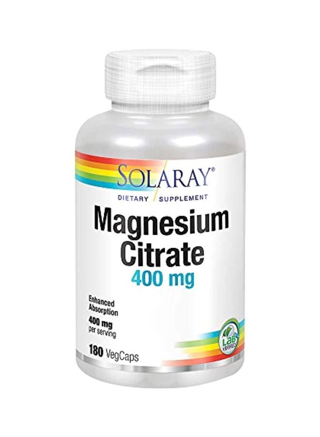 Solaray Magnesium Citrate Dietary Supplement 400mg - 180 Veg Capsules  - Image 1