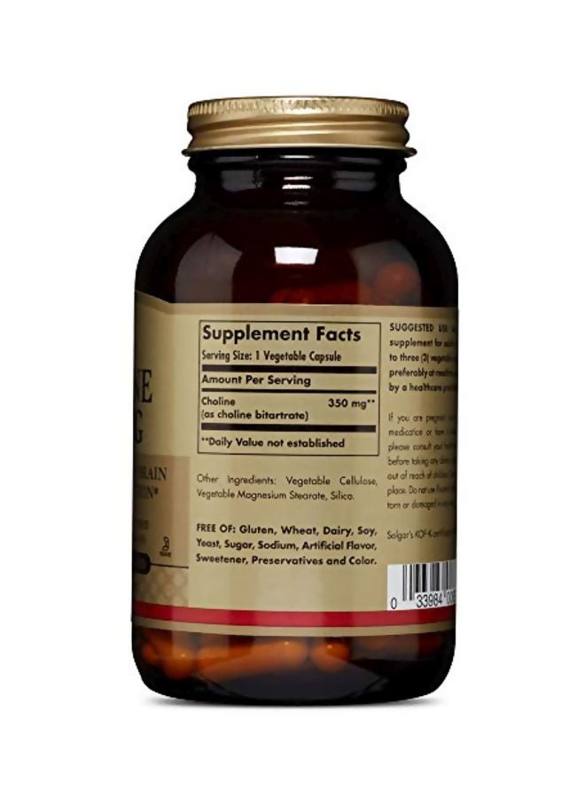 Solgar Choline 350 MG Dietary Supplement - 100 Vegetable Capsules - Image 2