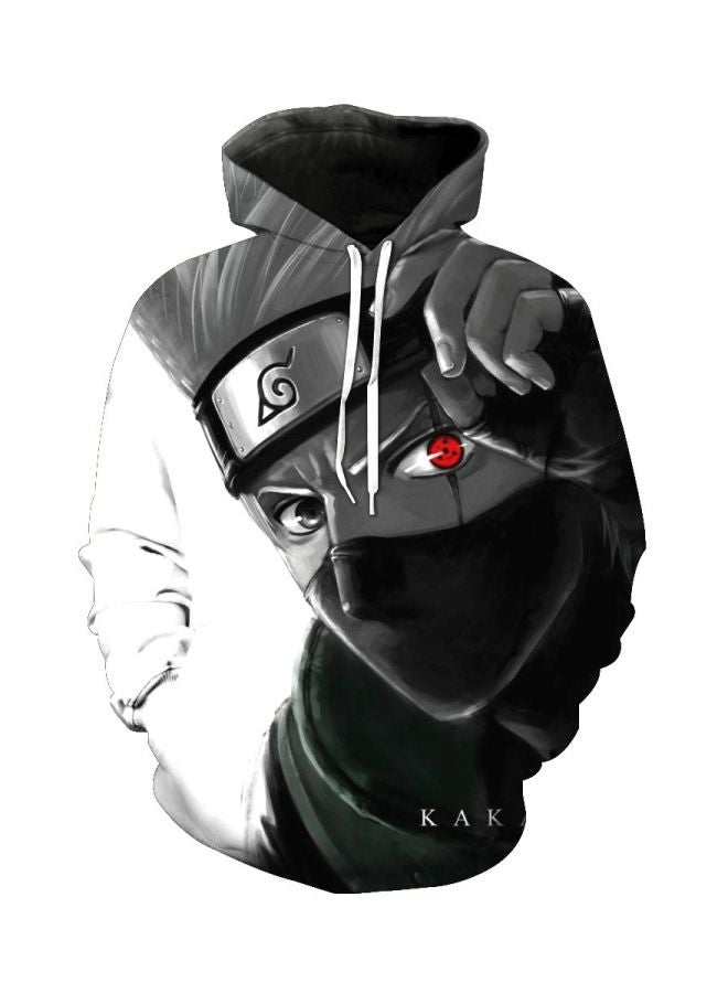 Printed Polyester Hoodie White/Black/Grey  - Image 1