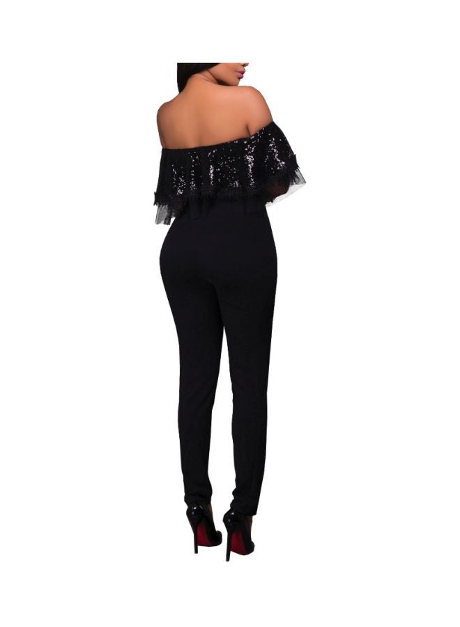 Off-Shoulder Sequin Jumpsuit Black - Image 2