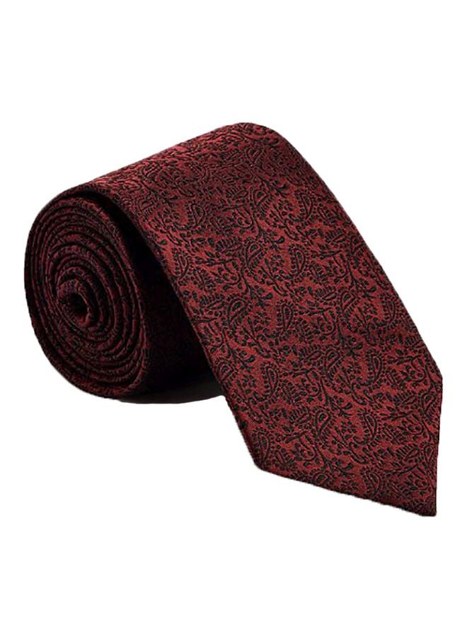 Floral Embroidered Necktie Red - Image 2