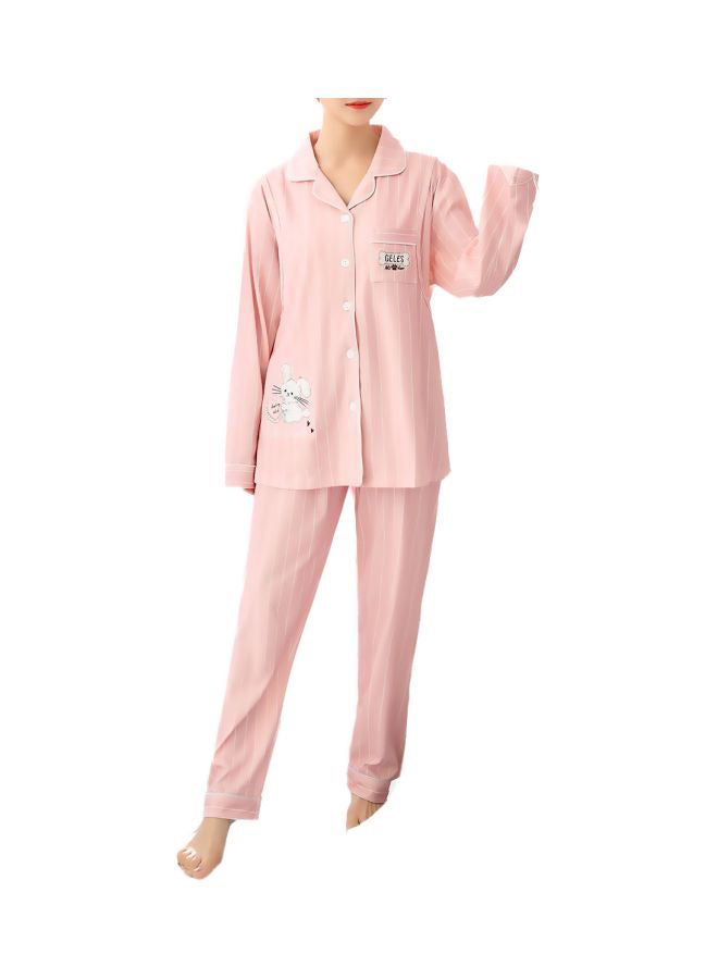 2-Piece Stripe Pattern Pajama Set Pink/White - Image 1