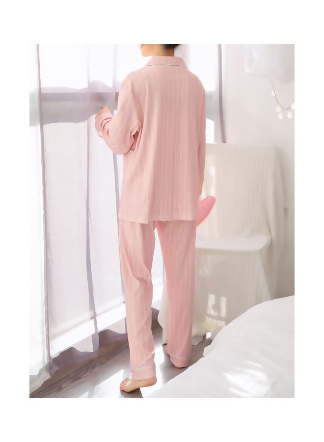2-Piece Stripe Pattern Pajama Set Pink/White - Image 2