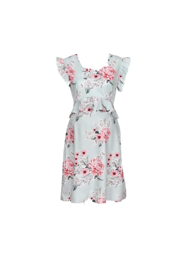 Mini Round Neck Floral Printed Maternity Dress White/Pink/Grey  - Image 1