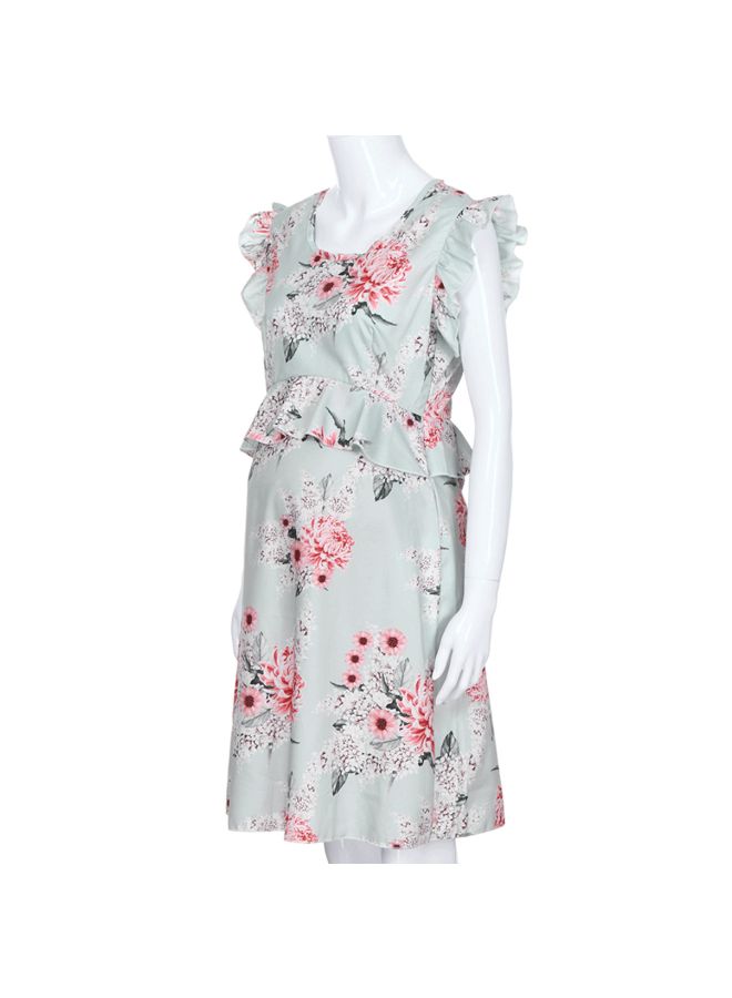 Mini Round Neck Floral Printed Maternity Dress White/Pink/Grey  - Image 3
