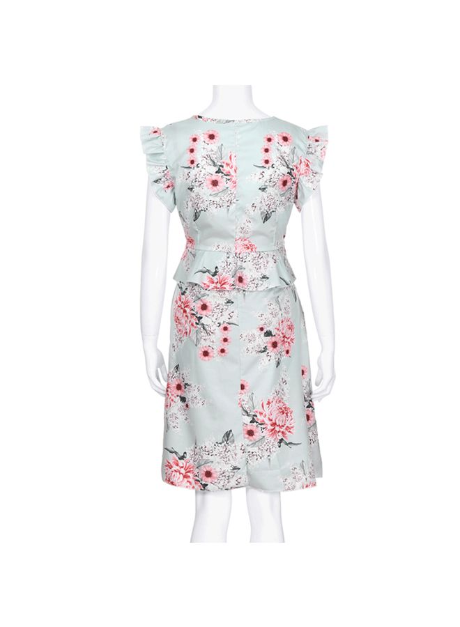 Mini Round Neck Floral Printed Maternity Dress White/Pink/Grey  - Image 2