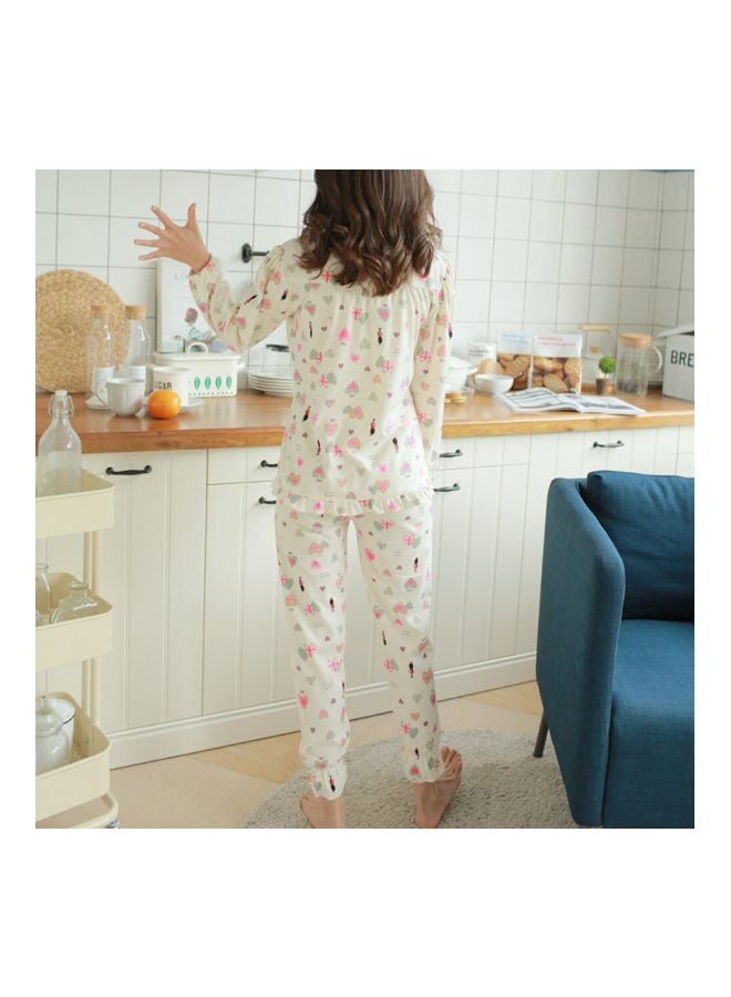 2-Piece Long Sleeve Printed Maternity Pyjama Set Off White/Pink/Green - Image 2
