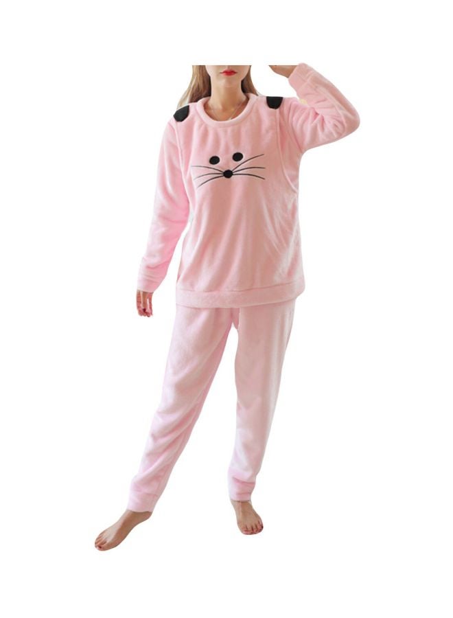 2-Piece Long Sleeve Printed Pyjama Set Pink  - Image 1