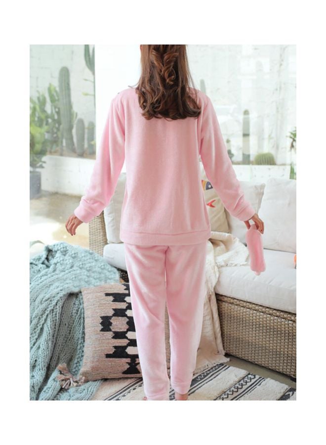 2-Piece Long Sleeve Printed Pyjama Set Pink  - Image 2