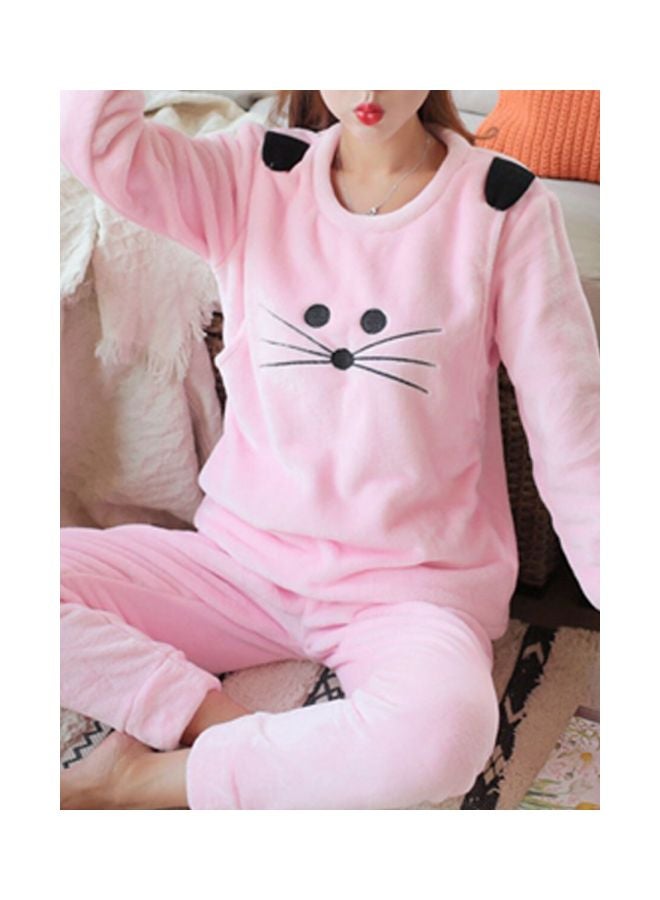 2-Piece Long Sleeve Printed Pyjama Set Pink  - Image 4