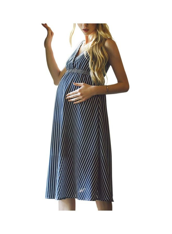 Sleeveless Striped Maternity Dress Blue/White - Image 1